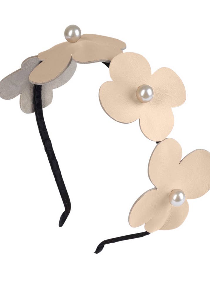 Läder blomma pannband grädde för wholesale av Bow&Teke