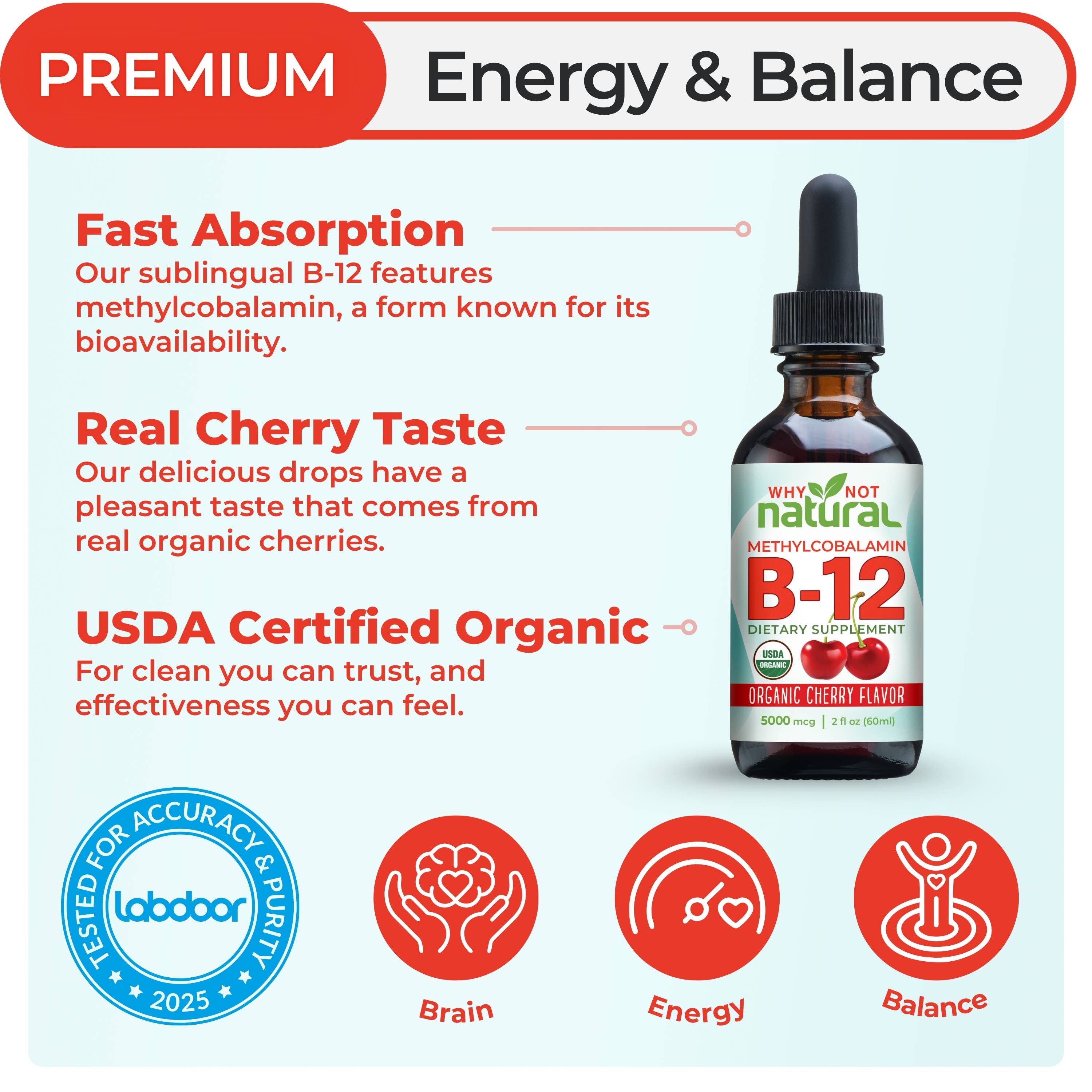 WhyNotNatural - Wholesale Oral Supplement/Vitamin - Organic Vitamin B12 Liquid Drops Supports Focus & Energy1
