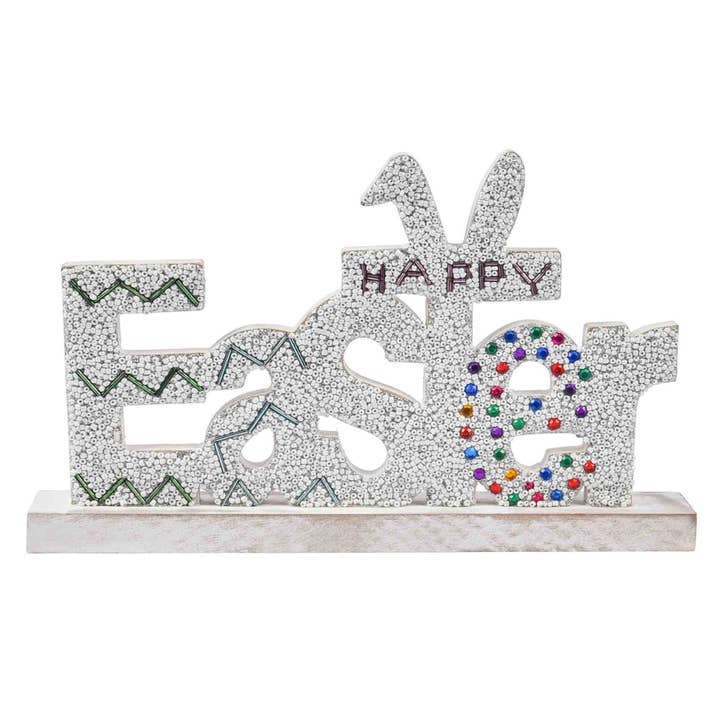 Happy Easter Beaded Wood Structure in White for wholesale on Faire1