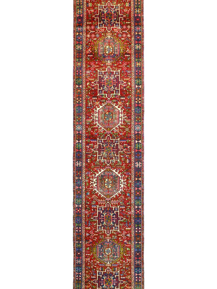 Fine VTG Willard Red/Navy Runner, 2'8" x 17'9" for wholesale by Noori Rug