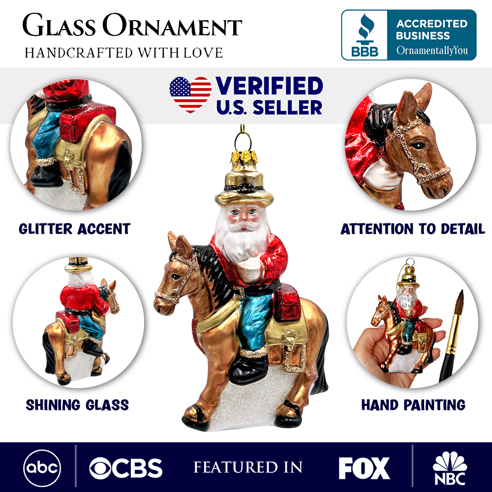OrnamentallyYou - Wholesale Ornament - Hardy Wild Western Cowboy Santa Glass Christmas Ornament, Vintage Horse Ridin Farm Style Decor2