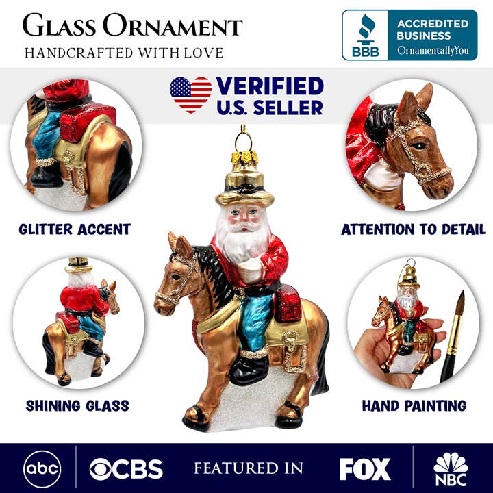 OrnamentallyYou - Wholesale Ornament - Hardy Wild Western Cowboy Santa Glass Christmas Ornament, Vintage Horse Ridin Farm Style Decor2