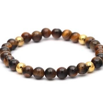 Steeltime NYC - Wholesale Beaded Bracelet - Steeltime Men's Accent Tiger Eye Beaded Bracelet