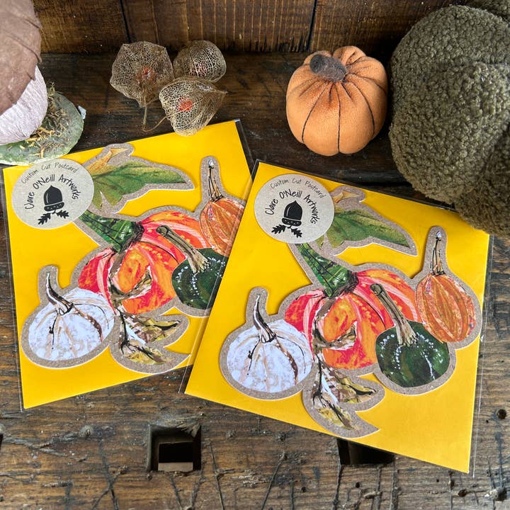 Clare O’Neill Artworks – wholesale Postcard – Large Custom cut Pumpkin postcard 3