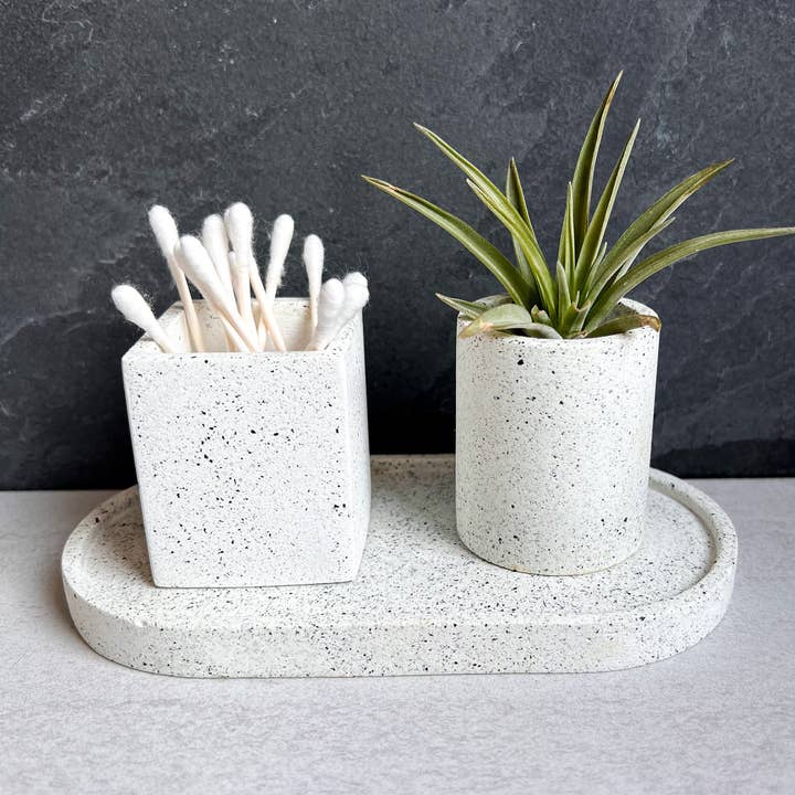Minimal Loot Design – wholesale Prydnadsbricka – Sprickig oval betongbricka, dekorativ stenbricka, smyckeshållare, sminkbricka, cementbricka, sminkarrangör, smyckesfat, badrumsbricka