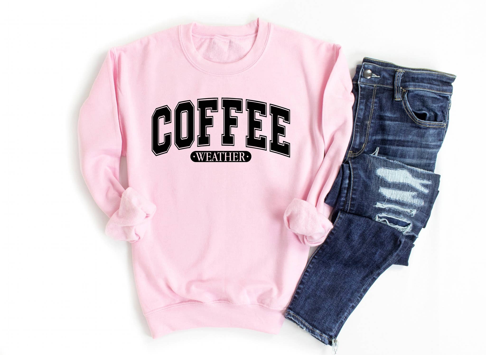 Fox and Owl Apparel-Graphic Tee's - Wholesale Graphic Sweatshirt - Women's - Coffee Weather Pink Spring Graphic Sweatshirt Free Ship0