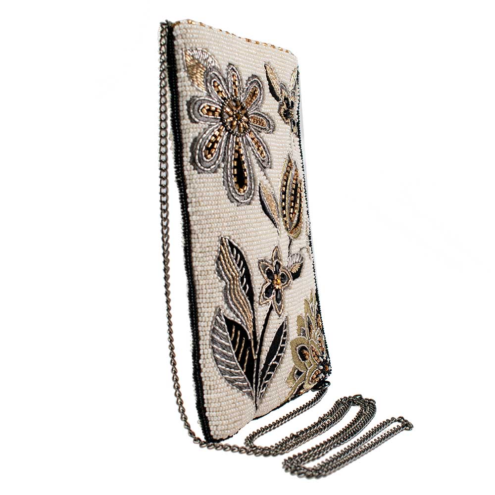 Mary Frances Accessories - Wholesale Crossbody Bag - Women's - Breezy Beaded Black Ivory Floral Crossbody Phone Bag2