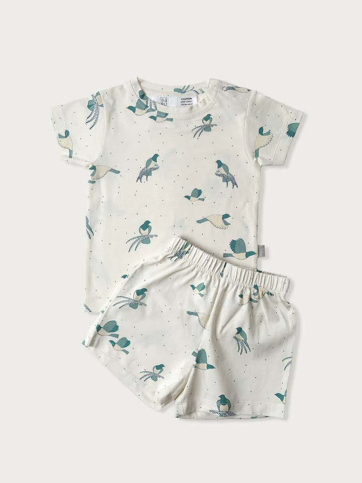 Babu - Wholesale Sleepwear set – Kids - Organic Cotton Short Sleeve PJ NZ Forest2