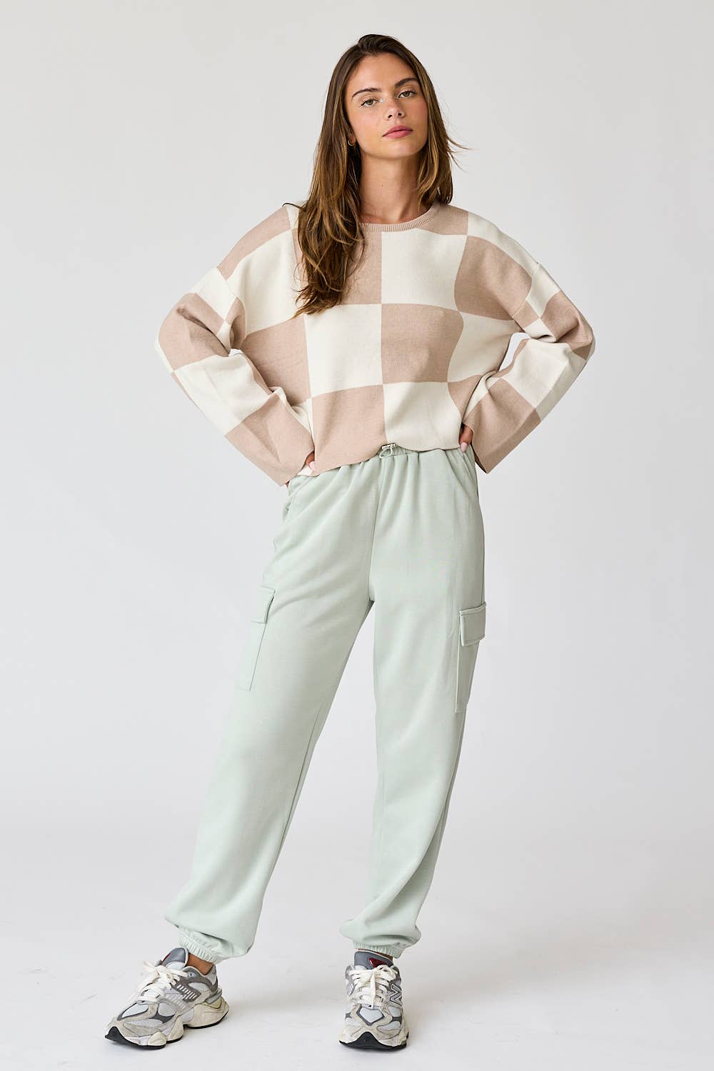 Papermoon - Wholesale Knit Sweater - Women's - PT16257 - Sarah Round Neck Checkered LS Top2