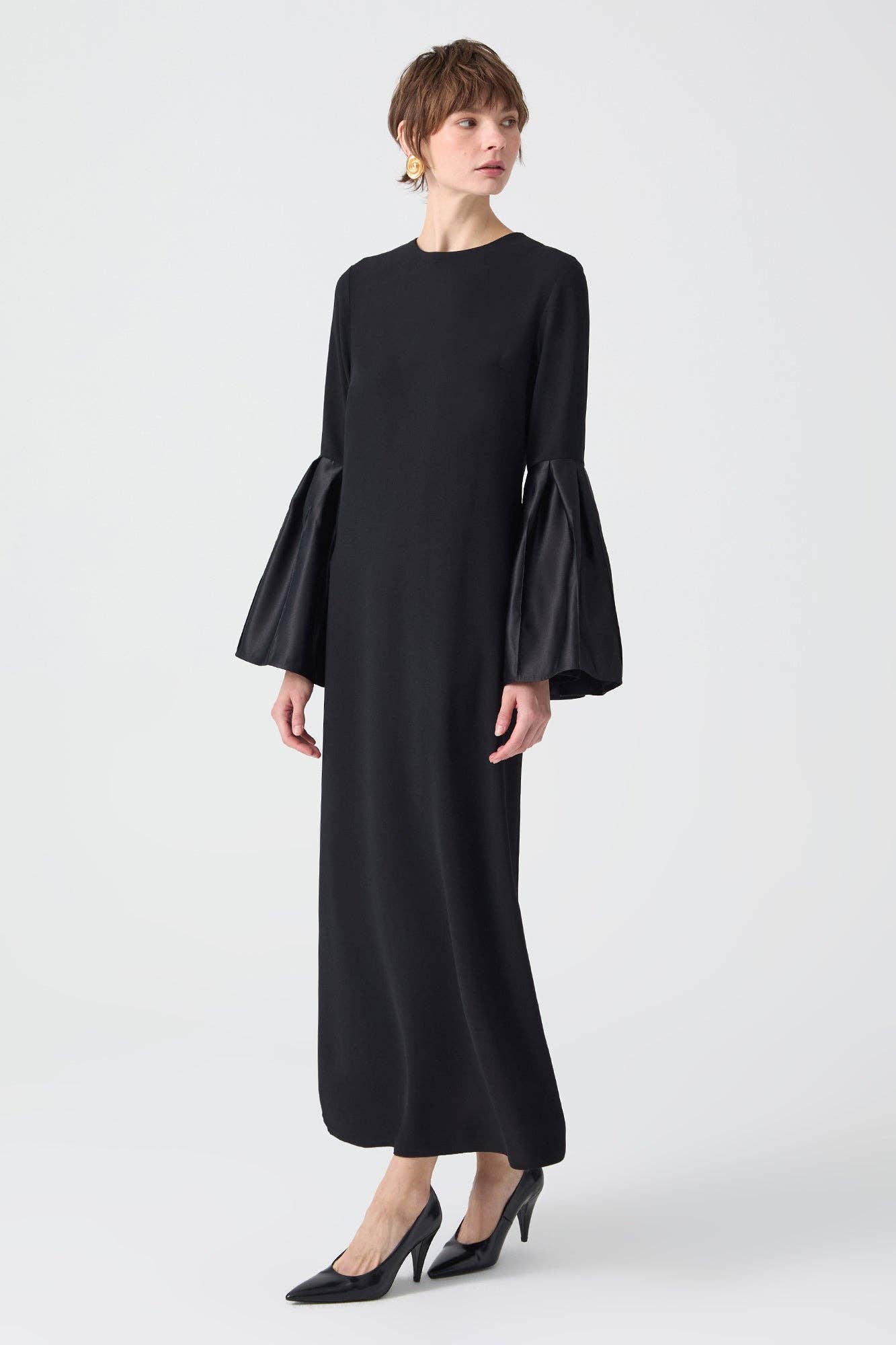 Black TAFFETA SLEEVE DETAILED DRESS for wholesale on Faire0
