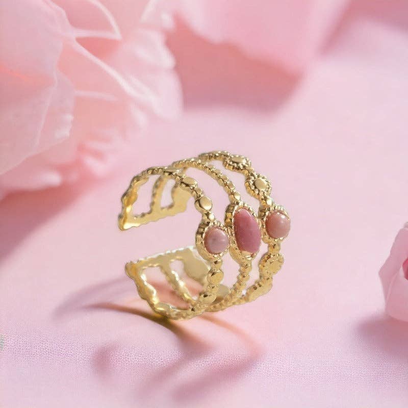 TOURMALYN - Vente Bague de cocktail/de cérémonie - Bague "LOUXOR" adaptable en acier inoxydable avec pierre rose