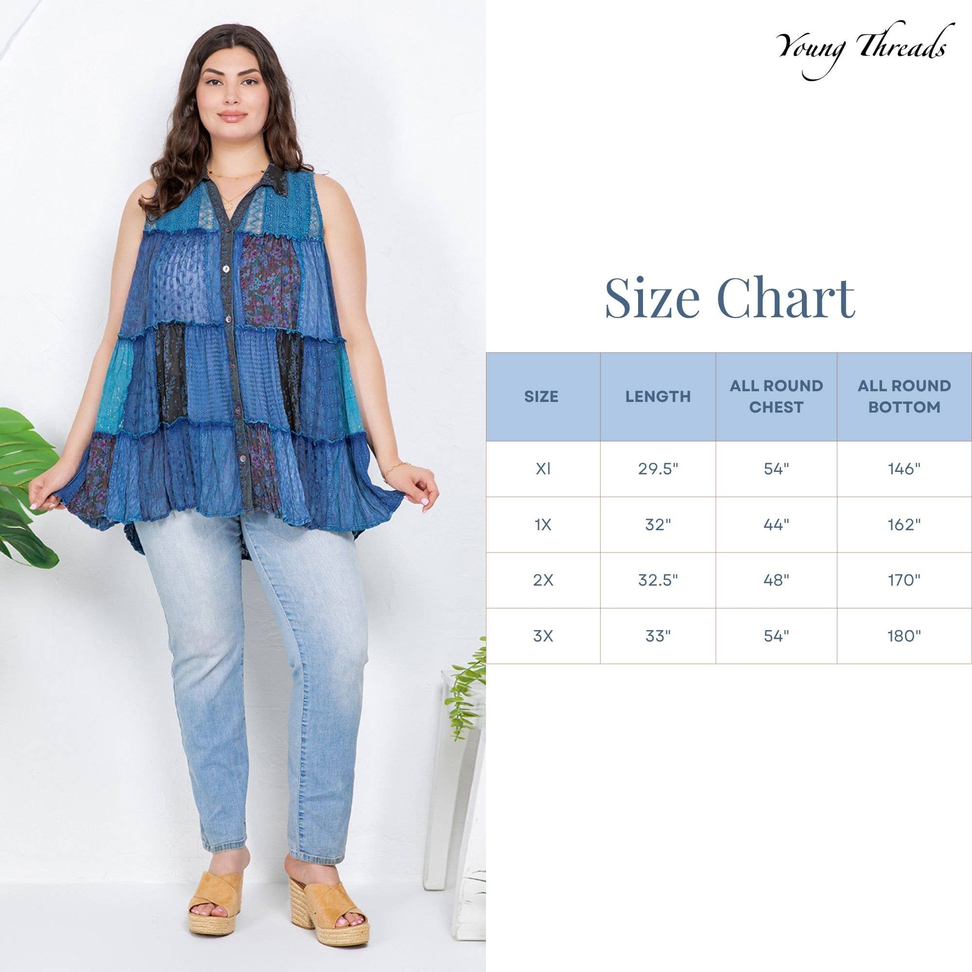 Young Threads - Wholesale Button Down Shirt - Women's - Boho Chic Nomad Patchwork Buttondown Top Sleevel (New Color)38