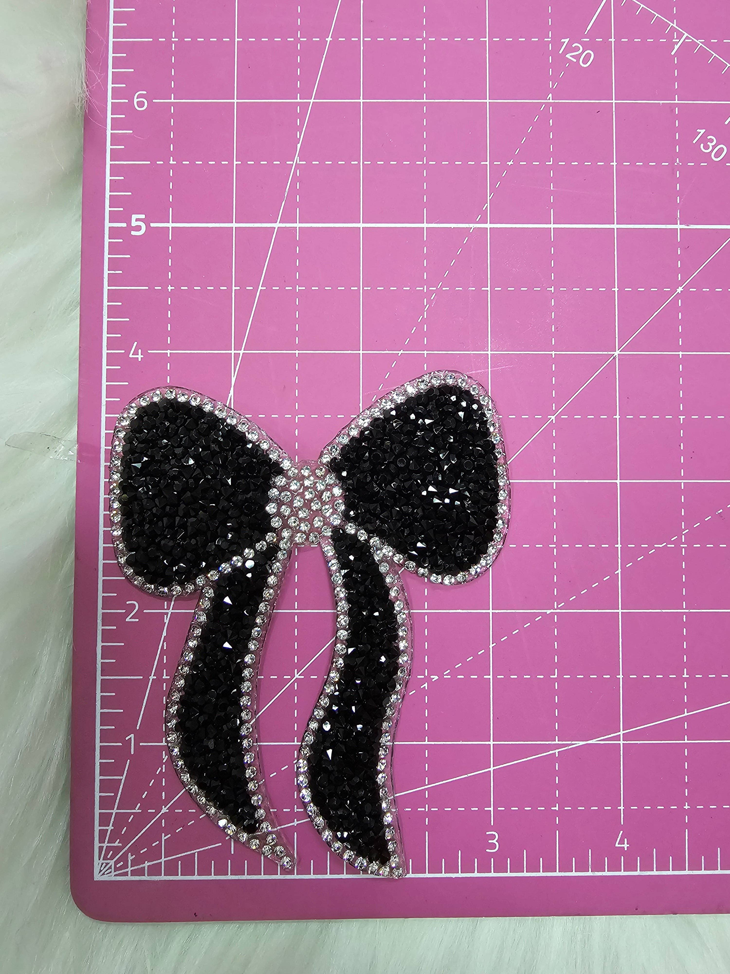Scratch Decor - Wholesale Patch - Rhinestone Bow with Silver Outline and Black Iron-on Patch2