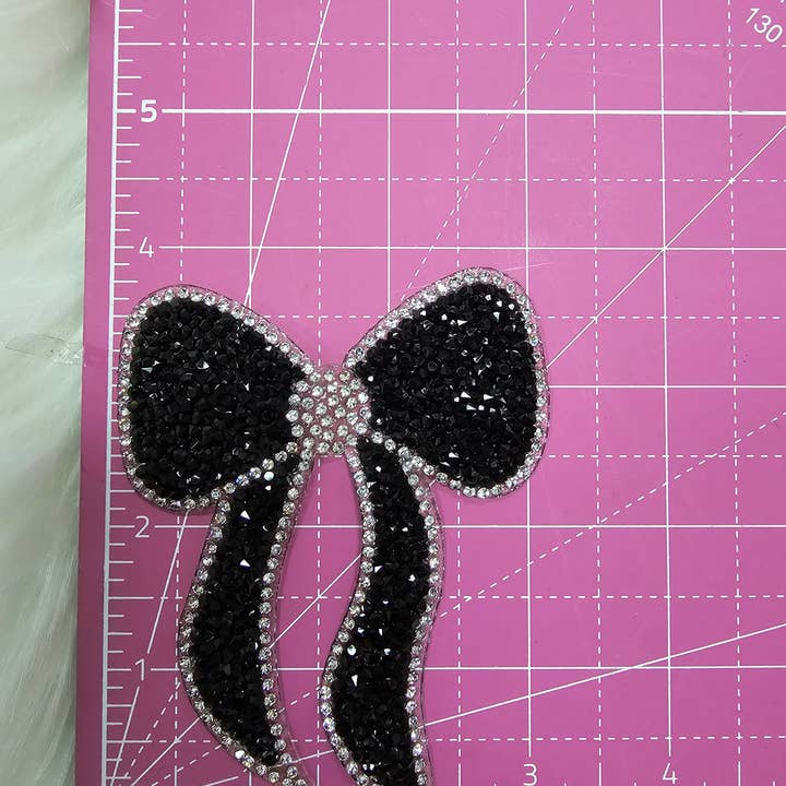 Scratch Decor - Wholesale Patch - Rhinestone Bow with Silver Outline and Black Iron-on Patch2