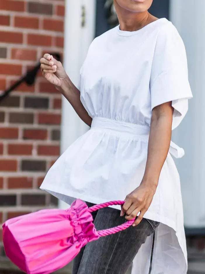 slit backless short sleeve dip hem top for wholesale by Flarix