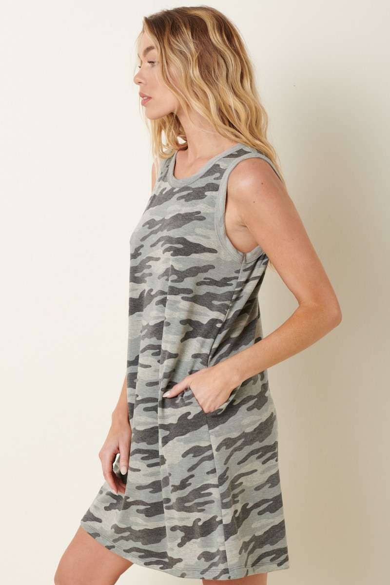 mittoshop - Vendita all'ingrosso Vestito - Donna - ABITO A CANOTTA SENZA MANICHE CON SCOLLO ROTONDO CON STAMPA D1835-ARMY2