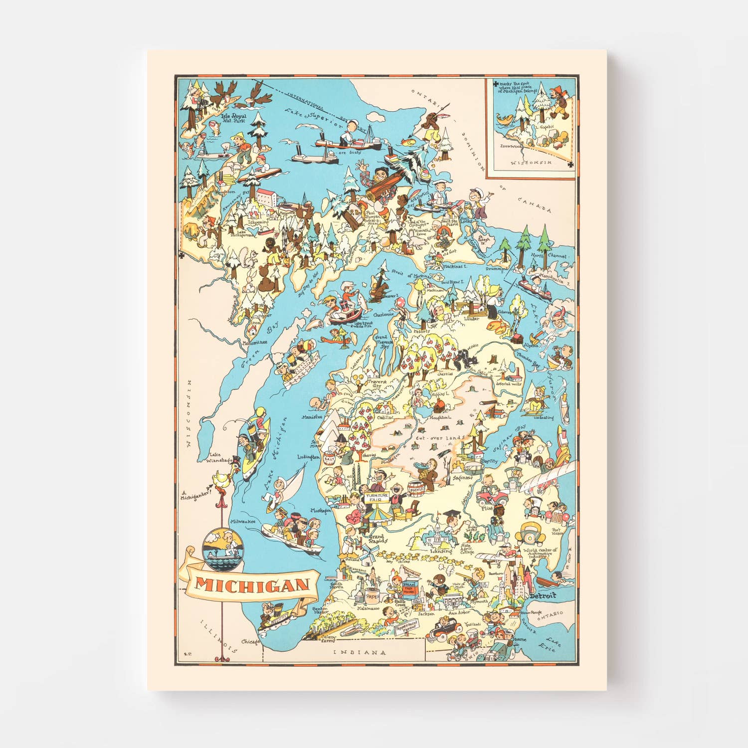 Ted's Vintage Art - Wholesale Map - Vintage Map of Michigan 19352