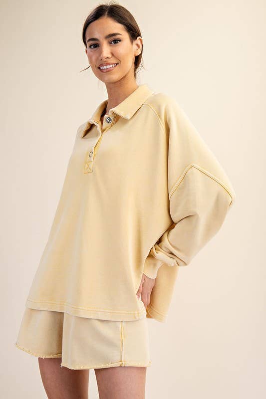 Sunday Morning - Wholesale Sweatshirt - Women's - T170037 LONG SLEEVE MINERAL WASHED POLO SWEATSHIRT9