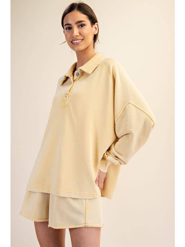 Sunday Morning - Wholesale Sweatshirt - Women's - T170037 LONG SLEEVE MINERAL WASHED POLO SWEATSHIRT9