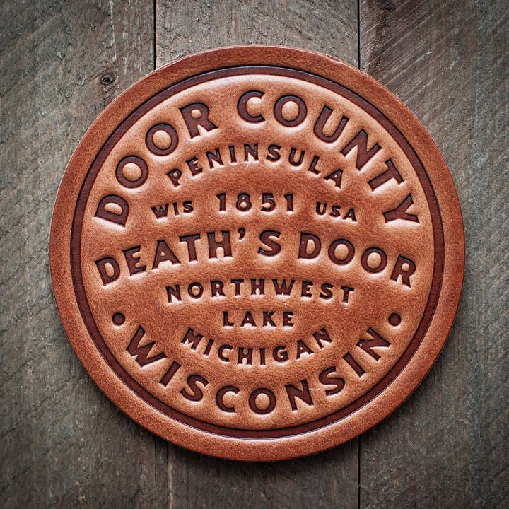 Door County Leather Coaster for wholesale by Sugarhouse Leather