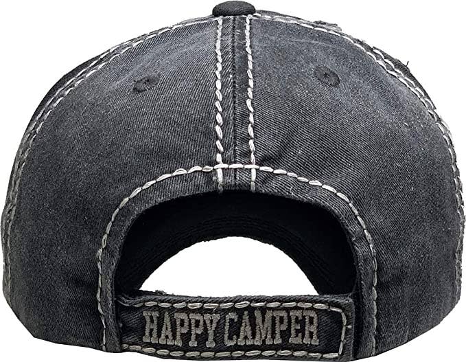 Funky Junque - Vente Casquette de baseball – unisexe - Chapeau Vintage Patch - Happy Camper avec arbres (noir)3