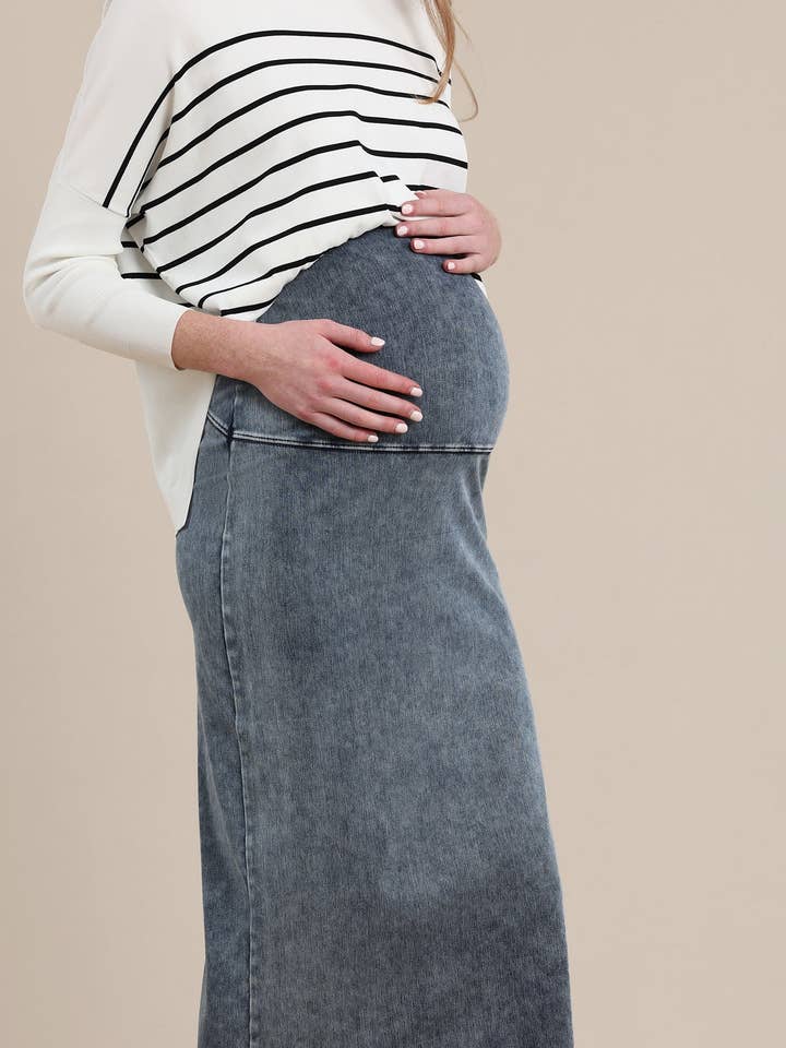 Sapphire Maternity Skirt in Midwash Denim for wholesale by Apparalel