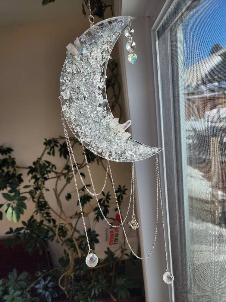 Grey Stone boutique - Vente Attrape-soleil - Attrape-soleil en cristal de quartz : Créateur d'arc-en-ciel à flocons d'argent9