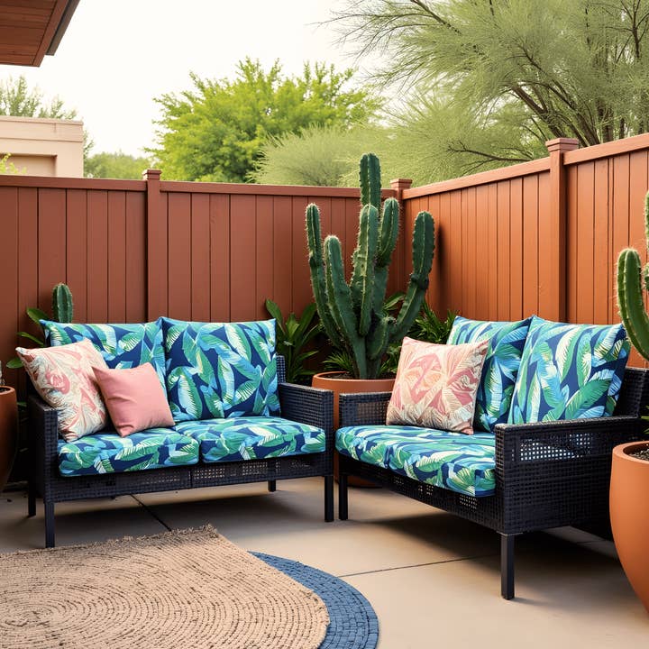 REMOVED BRAND - Wholesale Chair Cushion - Rockin Cushions Outdoor Slip Covers | Green Banana Leaf Jungle Print | Compatible with IKEA Duvholmen Kuddarna Cushions | Includes 2 Kuddarna Pillow Covers and 2 Duvholmen Seat Covers - Set of 43