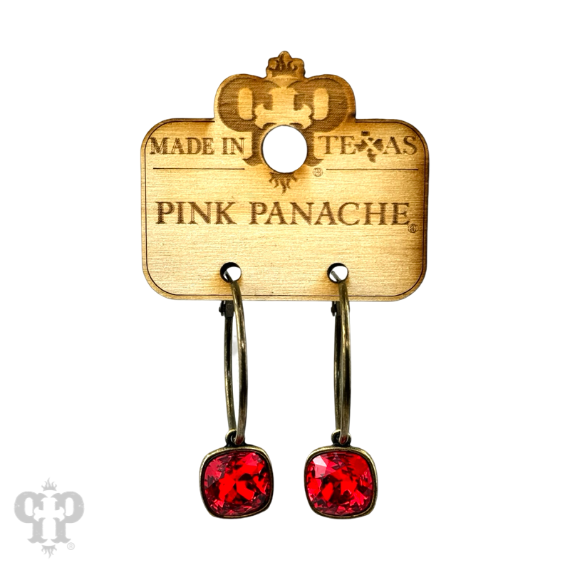 Pink Panache Brands - Wholesale Dangle Earrings - Square Austrian crystal hoop earring, 12mm30
