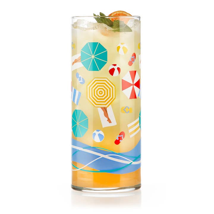 Libbey - Wholesale Drinking Glass/Cup - Libbey Vintage Beach Scene Cooler Glasses, 16oz, Set of 43