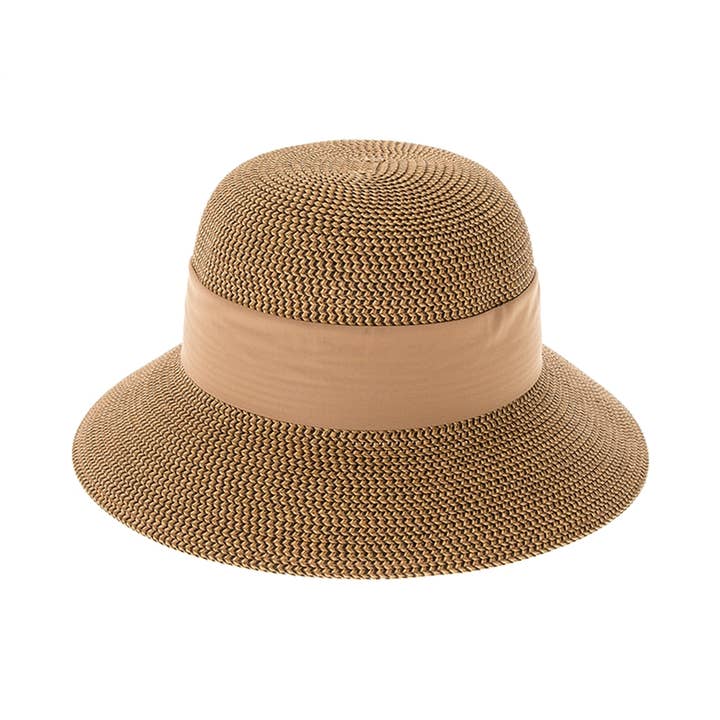 DNMC - Wholesale Bucket Hat - Women's - Heather Straw Bucket Hat W/ Sash - Women's UPF 50+ Sun Hat