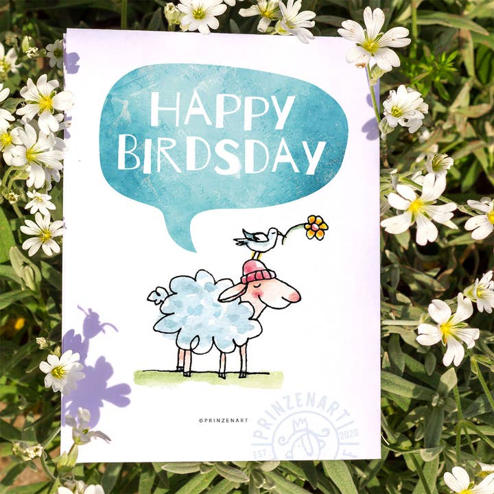 Postcard "Happy Birdsday" | Birthday card Sheep Bird for wholesale by Prinzenart