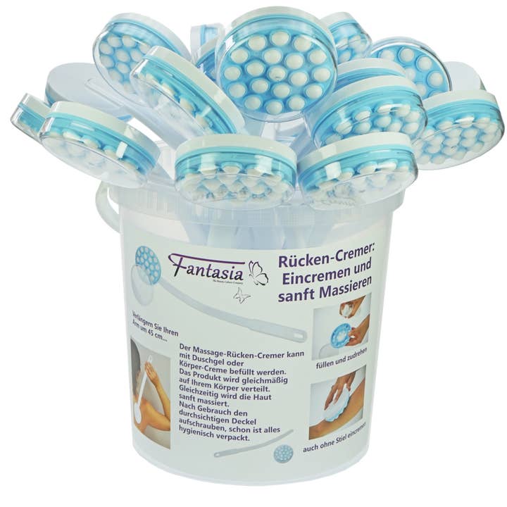 Supporto con 18 creme per la schiena e massaggiatore per la vendita all'ingrosso da parte di Fantasia R. Espig KG