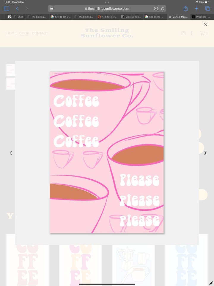 Coffee, Please! - Playful Cute Coffee Art Print for wholesale by The Smiling Sunflower Co.