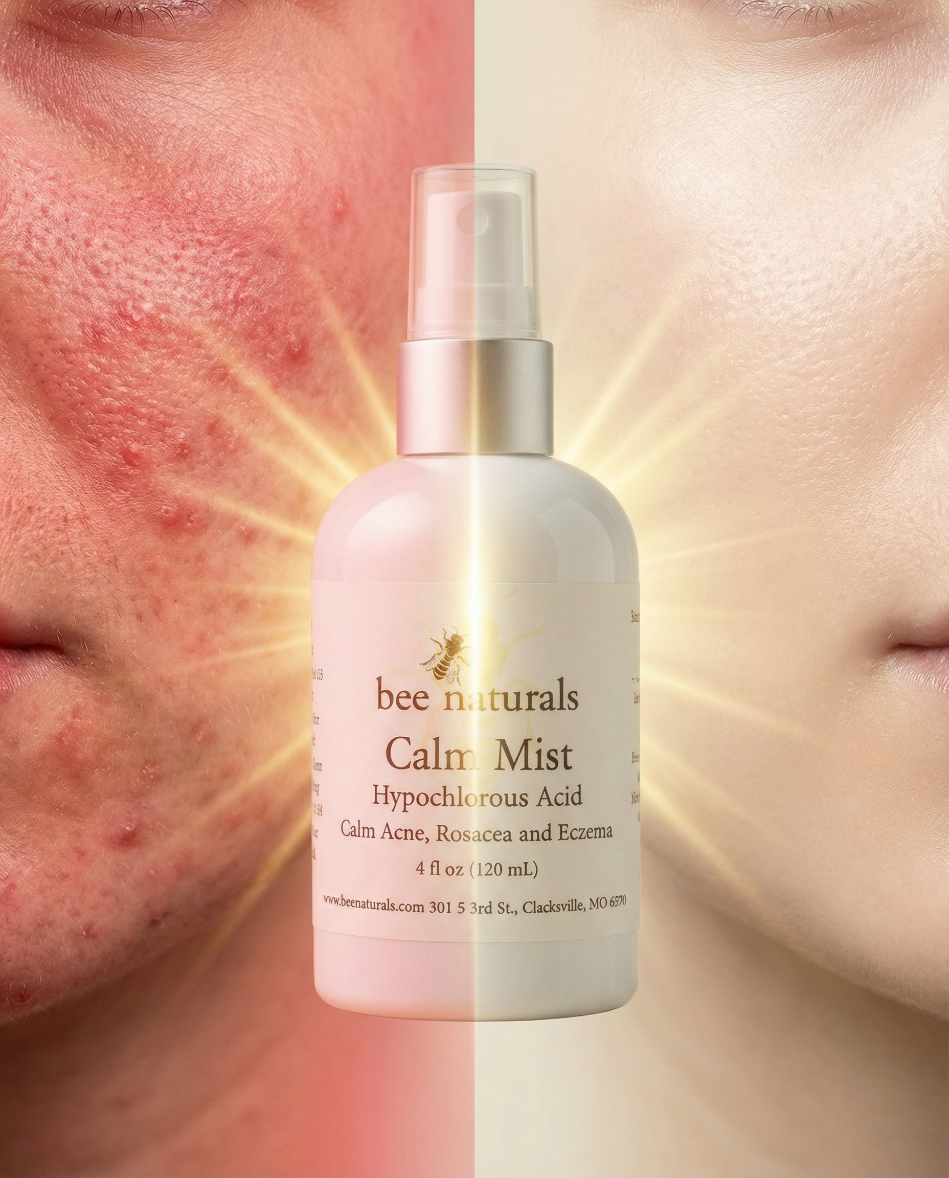 Bee Naturals - Wholesale Face & Body Mist/Water - Calm Mist - Hypochlorous Acid Spray for Face | Calms Acne, Rosacea & Eczema | Sensitive Skin Facial Toner Mist | Fragrance-Free, Dermatologist Tested | 4 fl oz4