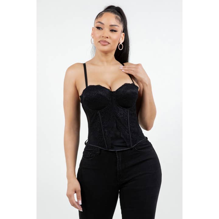 Top a corsetto floreale in pizzo lungo per la vendita all'ingrosso da parte di DORCAS