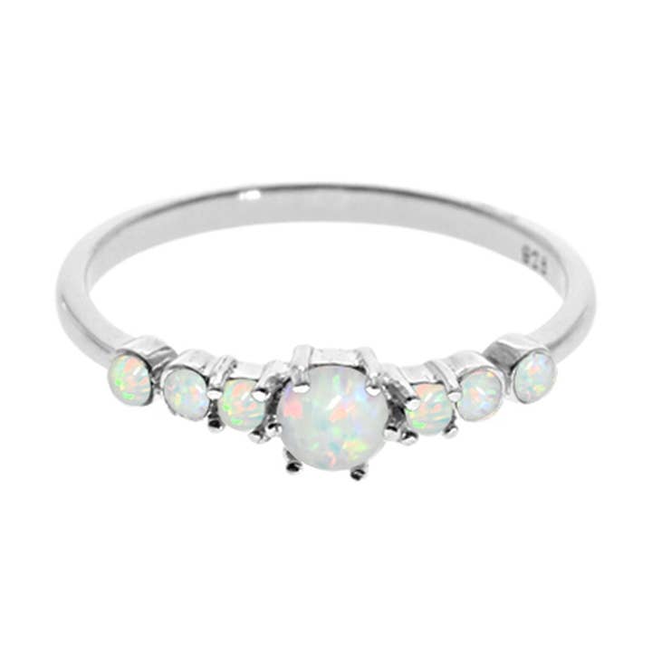 Bethan seven stoned white opalique ring for wholesale by Kali Ma Designs - Sterling Silver Jewellery