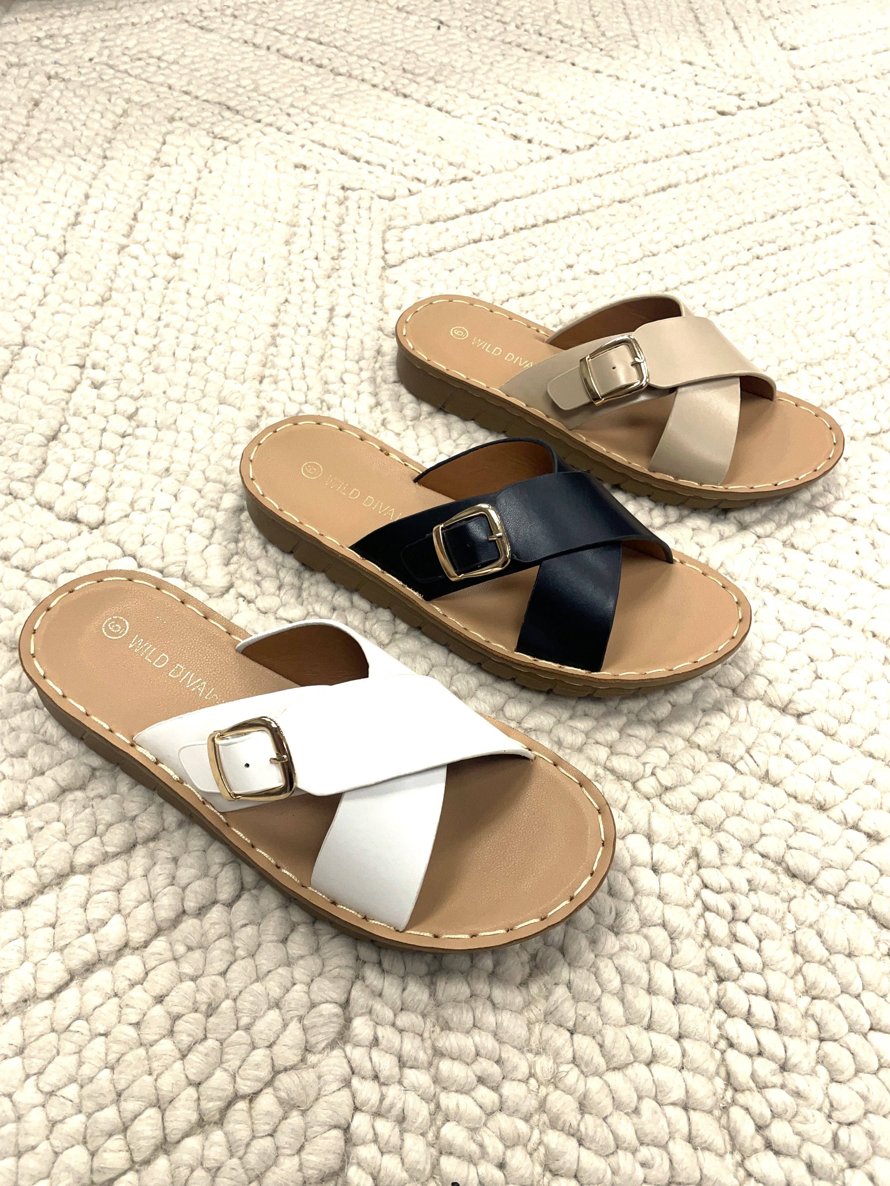 Mars Sky Shoes Wholesale - Wholesale Sandals - Women's - Wild Diva POLA-02 Women Buckle Deco Crisscross Flat Sandals0