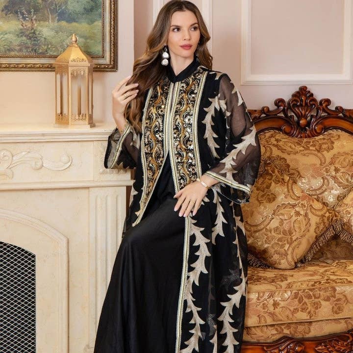 MoodGold - Wholesale Kaftan - Women's - Embroidered Mesh Tribal Muslim Abaya