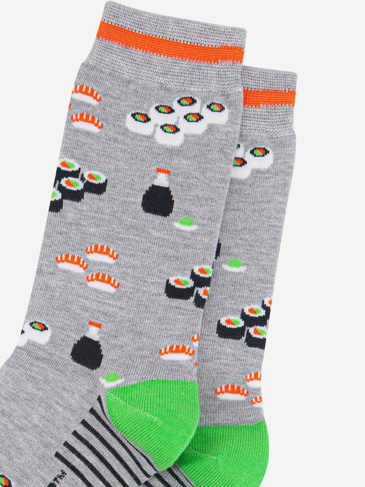 Sock Talk - Wholesale Socks - Men's - Men's Bamboo Socks - Light Grey/Orange, Sushi2