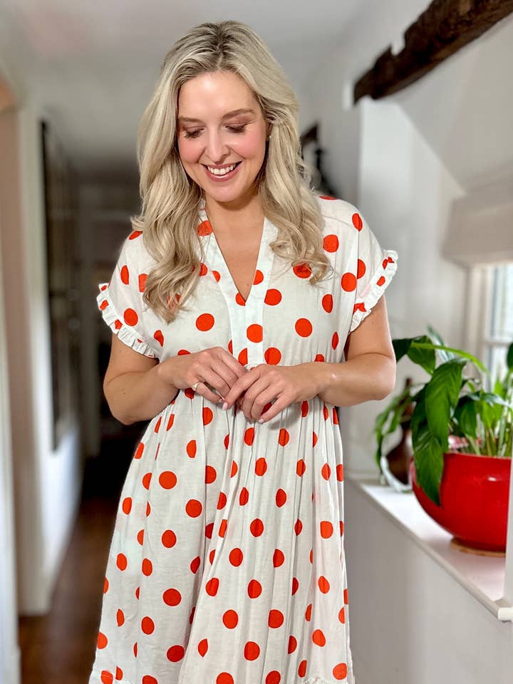Olivia Dress - Orange Dot for wholesale by Rosehip Design