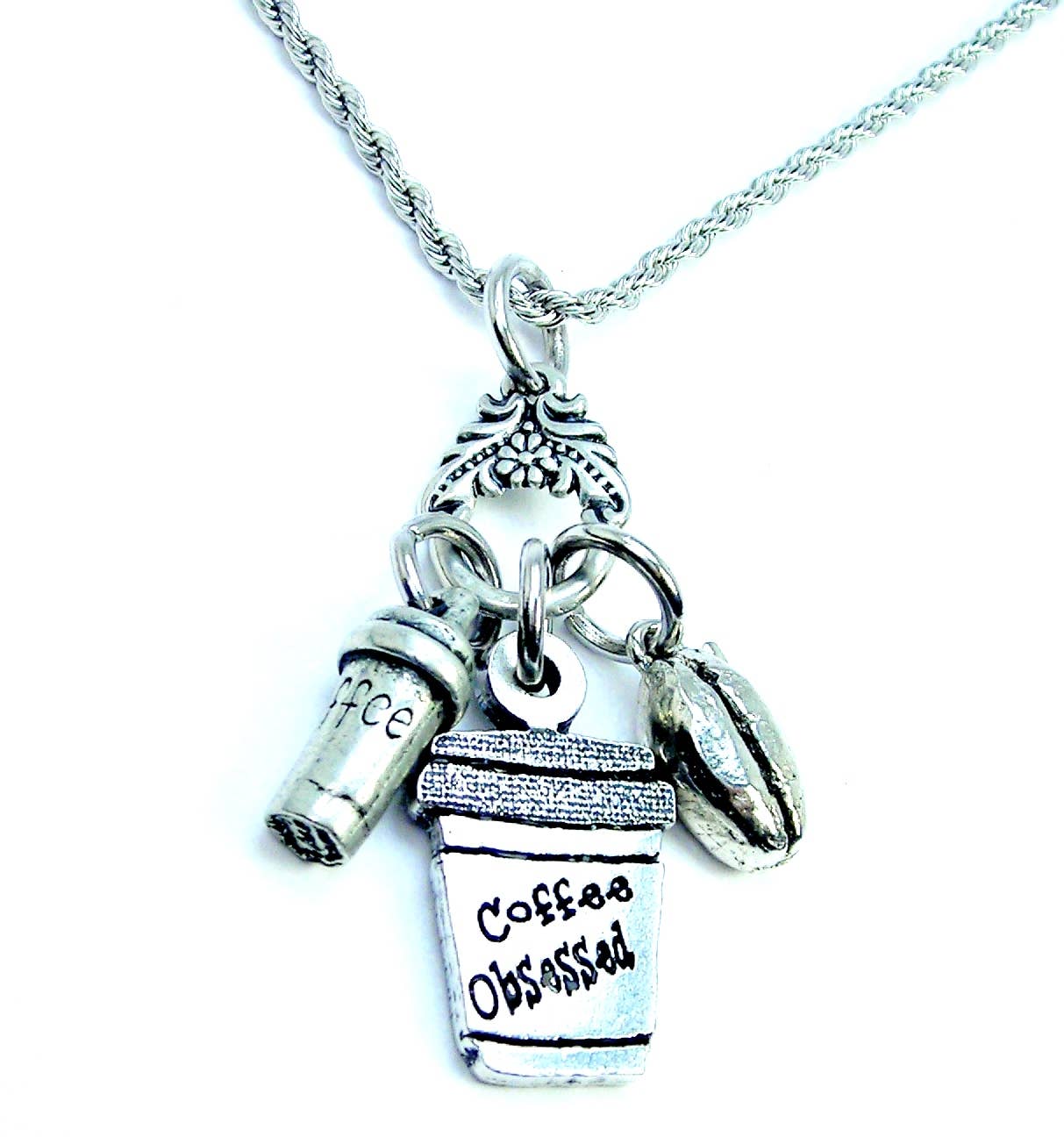 Chubby Chico Charms - Wholesale Pendant/Charm Necklace - Coffee Obsessed coffee bean and cup Charm Holder Necklace2