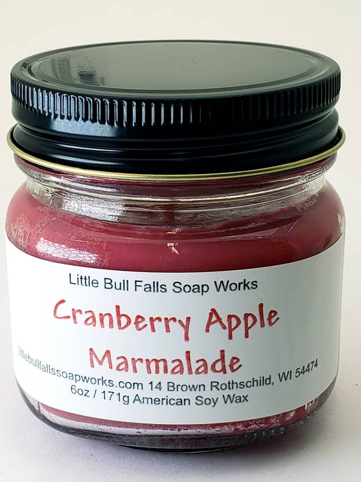 Vela de cera de soja en tarro de cristal con aroma a mermelada de arándano y manzana para venta al por mayor de Little Bull Falls Soap Works
