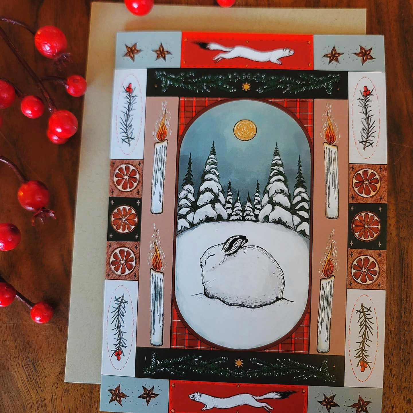 Black Moss Studio - Wholesale Season's Greetings Card - Arctic Hare – Winter Holiday Greeting Card (A7)2