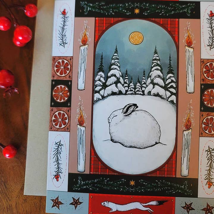 Black Moss Studio - Wholesale Season's Greetings Card - Arctic Hare – Winter Holiday Greeting Card (A7)2