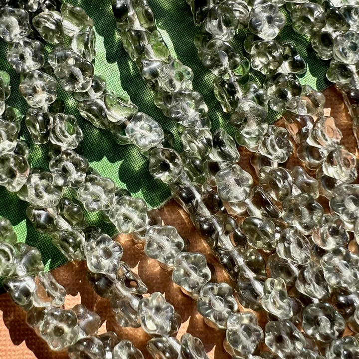 Bead Goes On - Wholesale Beads - Vintage Gray Green Flower Shank Glass Buttons1