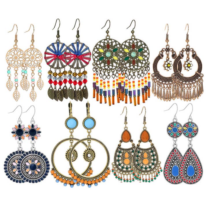 Conjunto de brincos vintage com folha geométrica e contas — acessórios da moda por atacado de Halcyon Outfitters®