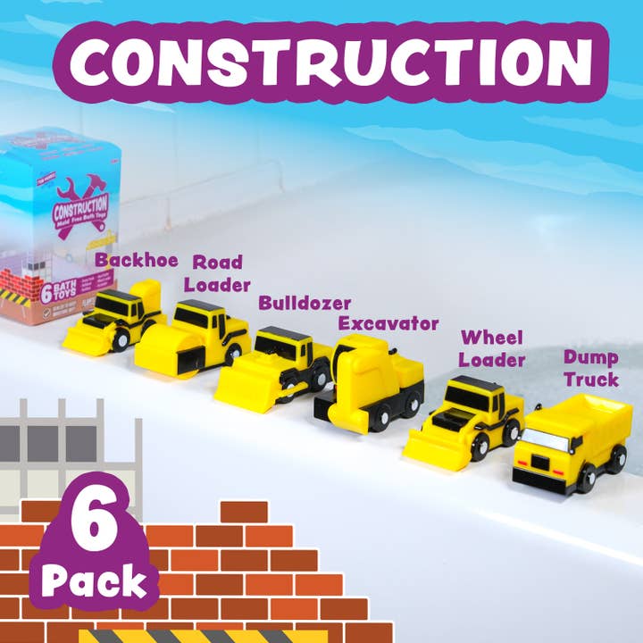 Tub Works LLC - Wholesale Bath Toy - Baby - Tub Works® Construction™ Trucks Mold Free Bath Toys, 6 Pack2