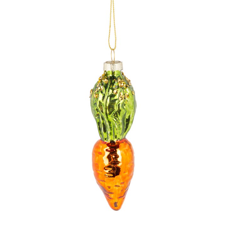 A14360 : Carotte en verre orn, vert et orange, 10 cm pour la vente par Silver Tree Home & Holiday