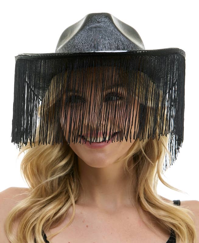 KBW Global Corp. - Wholesale Hat Accessory - Women's - Black Fringe Cowboy Hat0